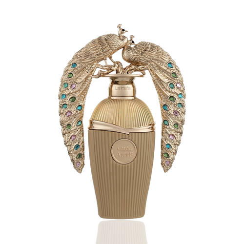Detaliu flacon Lattafa Afeef apa de parfum, evidențiind finisajele de lux și detaliile sofisticate.