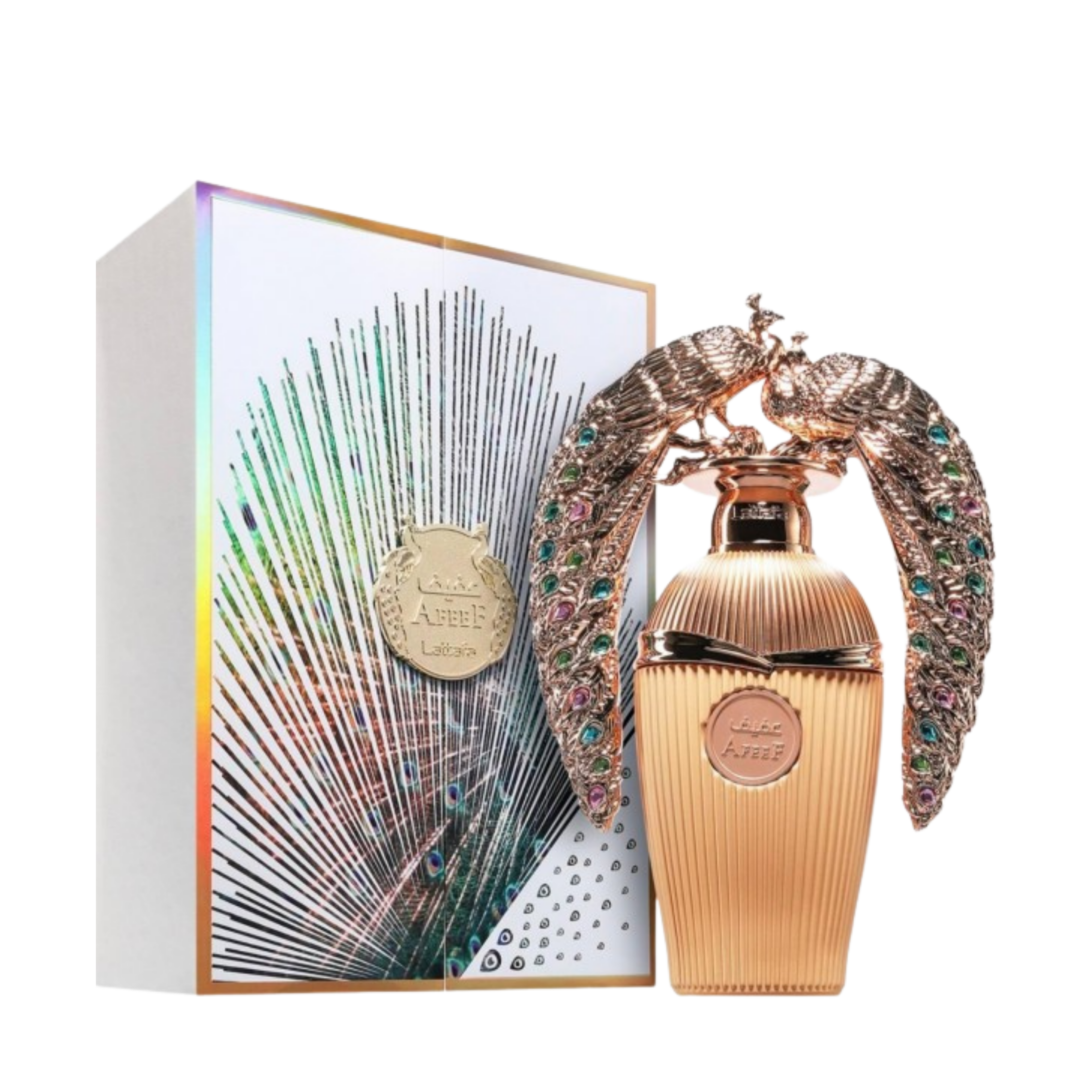 Lattafa Afeef apa de parfum unisex, flacon frontal de 100 ml cu design elegant și rafinat.