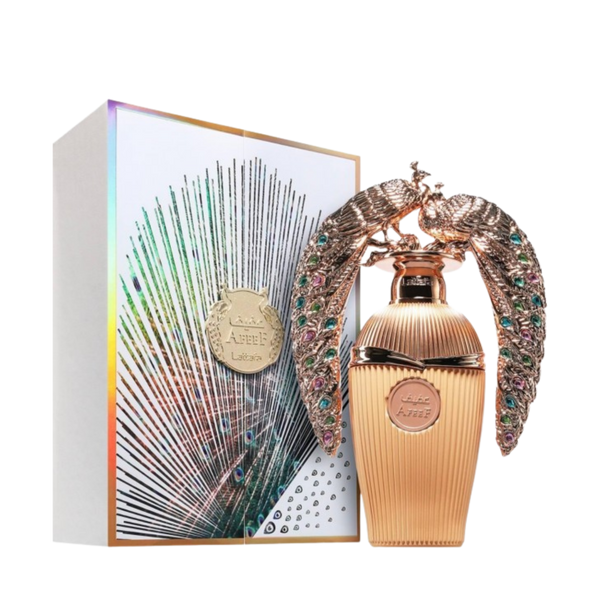 Lattafa Afeef apa de parfum unisex, flacon frontal de 100 ml cu design elegant și rafinat.