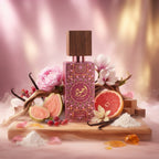 Lattafa Ajwad Pink to Pink parfum original încadrat de guava proaspătă, grapefruit roz, bujori și trandafiri delicați.
