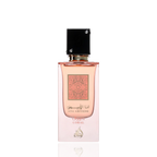 Detaliu flacon Lattafa Ana Abiyedh Coral apa de parfum, evidențiind finisajele de calitate și eticheta rafinată.