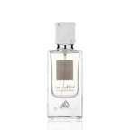 Detaliu flacon Lattafa Ana Abiyedh apa de parfum, evidențiind finisajele de calitate și eticheta rafinată.
