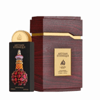 Lattafa Artisan Ethnique apa de parfum unisex, flacon frontal negru mat cu design tridimensional si texturi etnice colorate.