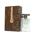 Lattafa Atlas apa de parfum, flacon frontal transparent cu lichid verde-marin, gât cu pandantiv si capac cu textura de piatra.