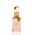 Detaliu flacon Lattafa  Eclaire apa de parfum, evidențiind finisajul auriu și ornamentele elegante.