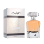 Lattafa Ekhtiari apa de parfum pentru damă, flacon frontal elegant de 100 ml cu design rafinat.