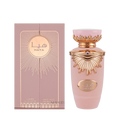 Lattafa Haya apa de parfum pentru damă, flacon frontal roz elegant de 100 ml cu design feminin.