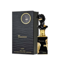 Lattafa His Confession apa de parfum pentru bărbați, flacon frontal de 100 ml cu design sculptural artistic.