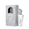 Lattafa Maahir Legacy apa de parfum bărbați, flacon frontal de 100 ml cu dop în formă de cap de cal.