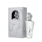 Lattafa Maahir Legacy apa de parfum bărbați, flacon frontal de 100 ml cu dop în formă de cap de cal.