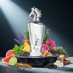 Lattafa Maahir Legacy apa de parfum original prezentat alături de citrice proaspete, mentă, ienupăr și vetiver.