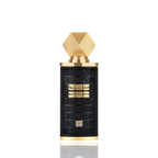 Detaliu flacon Lattafa Mashrabya apa de parfum, evidențiind finisajele elegante și textura ornamentelor orientale.