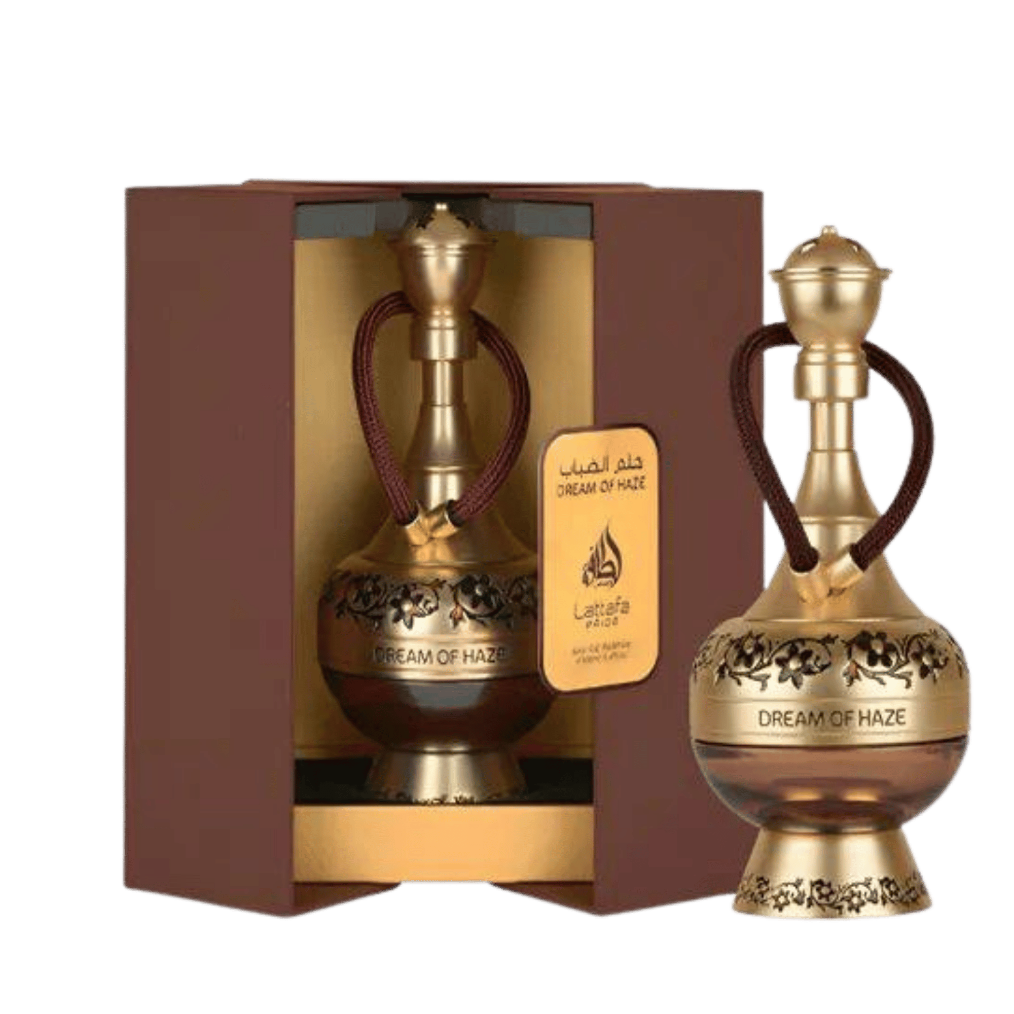 Lattafa Perfumes Pride Dream of Haze apa de parfum, flacon frontal sculptural inspirat de vasele clasice Dallah.