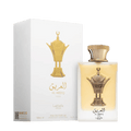 Detaliu flacon premium Lattafa Pride Al Areeq Gold 100 ml, evidențiind finisajele aurii, capacul luxos și eticheta originală.