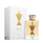 Detaliu flacon premium Lattafa Pride Al Areeq Gold 100 ml, evidențiind finisajele aurii, capacul luxos și eticheta originală.