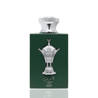 Detaliu flacon de lux Lattafa Pride Al Areeq Silver 100 ml, reliefând finisajele argintii metalice și capacul de colecție.