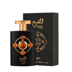 Lattafa Pride Al Qiam Gold apa de parfum 100 ml, flacon frontal negru mat, ilustrând designul original arabesc de lux.
