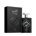 Lattafa Pride Al Qiam Silver apa de parfum 100 ml, flacon frontal negru mat, ilustrând designul original de lux.