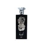 Detaliu flacon premium Lattafa Pride Ansaam Silver 100 ml, evidențiind frunzele argintii și finisajele de lux.