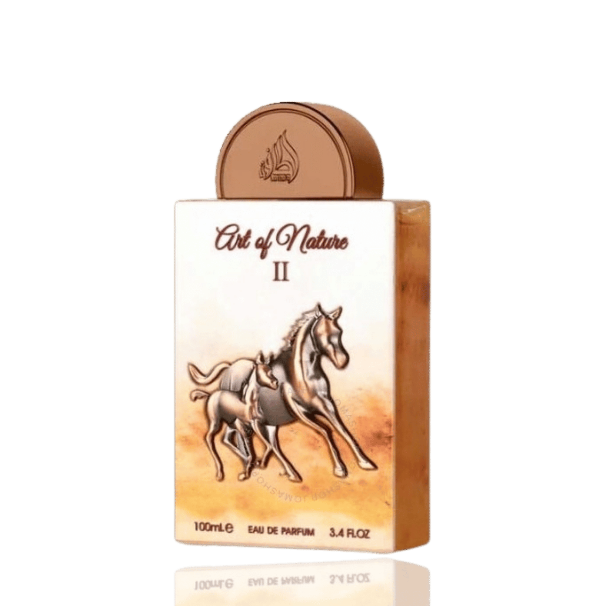 Detaliu flacon premium Lattafa Pride Art of Nature II 100 ml, evidențiind finisajele unice ale casetei din cupru rose.