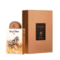 Lattafa Pride Art of Nature II apa de parfum 100 ml, flacon frontal de lux decorat cu cai arăbești în relief metalizat.