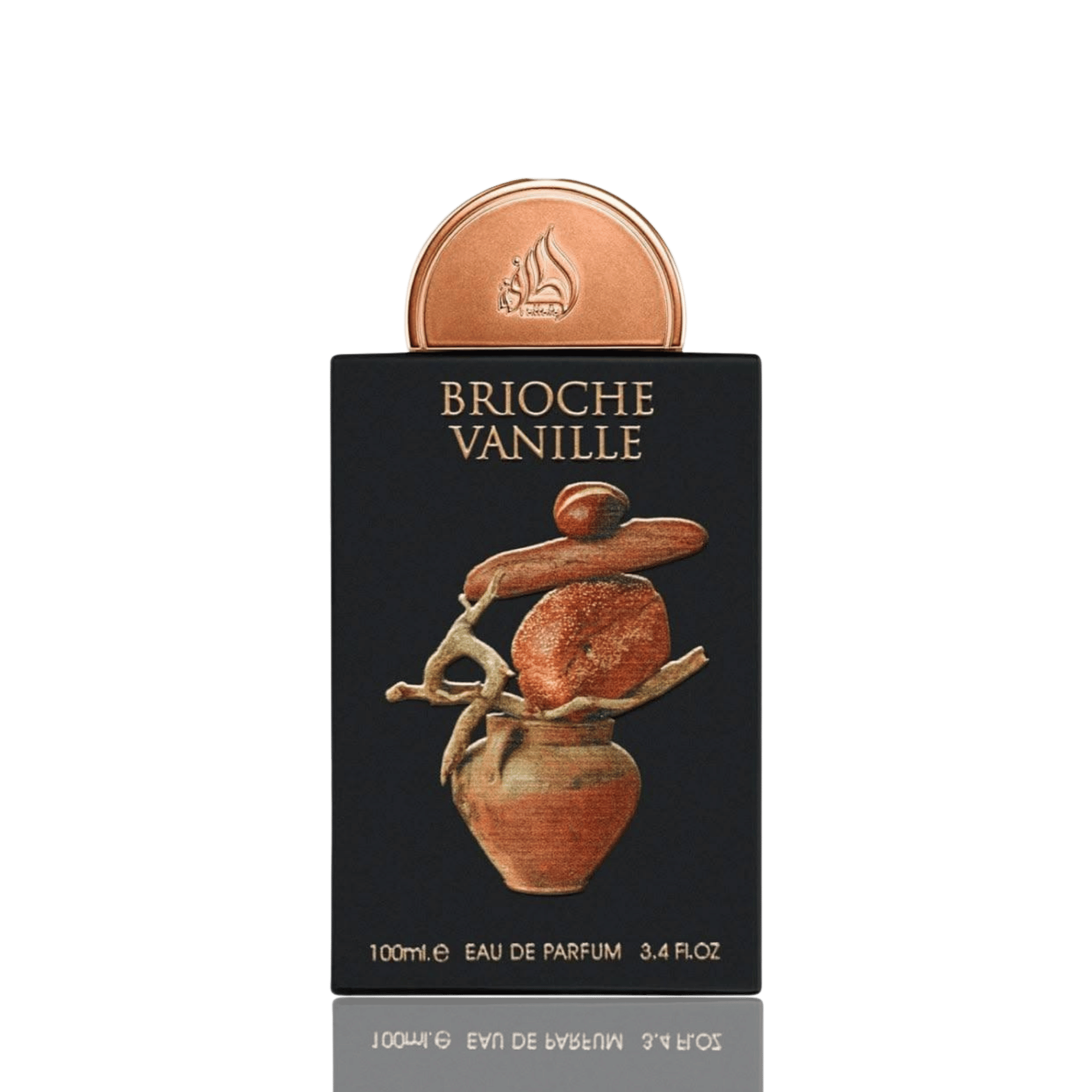 Detaliu flacon premium Lattafa Pride Brioche Vanille 100 ml, reliefând texturile sticlei de lux și finisajele unice.