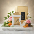 Lattafa Pride Peace & Love parfum original aranjat estetic alături de bergamotă, mandarine, trandafiri și mosc alb pur.
