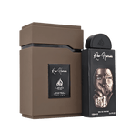 Ambalajul original de lux tip casetă din colecția Lattafa Pride Raw Human 100 ml cu design conceptual.