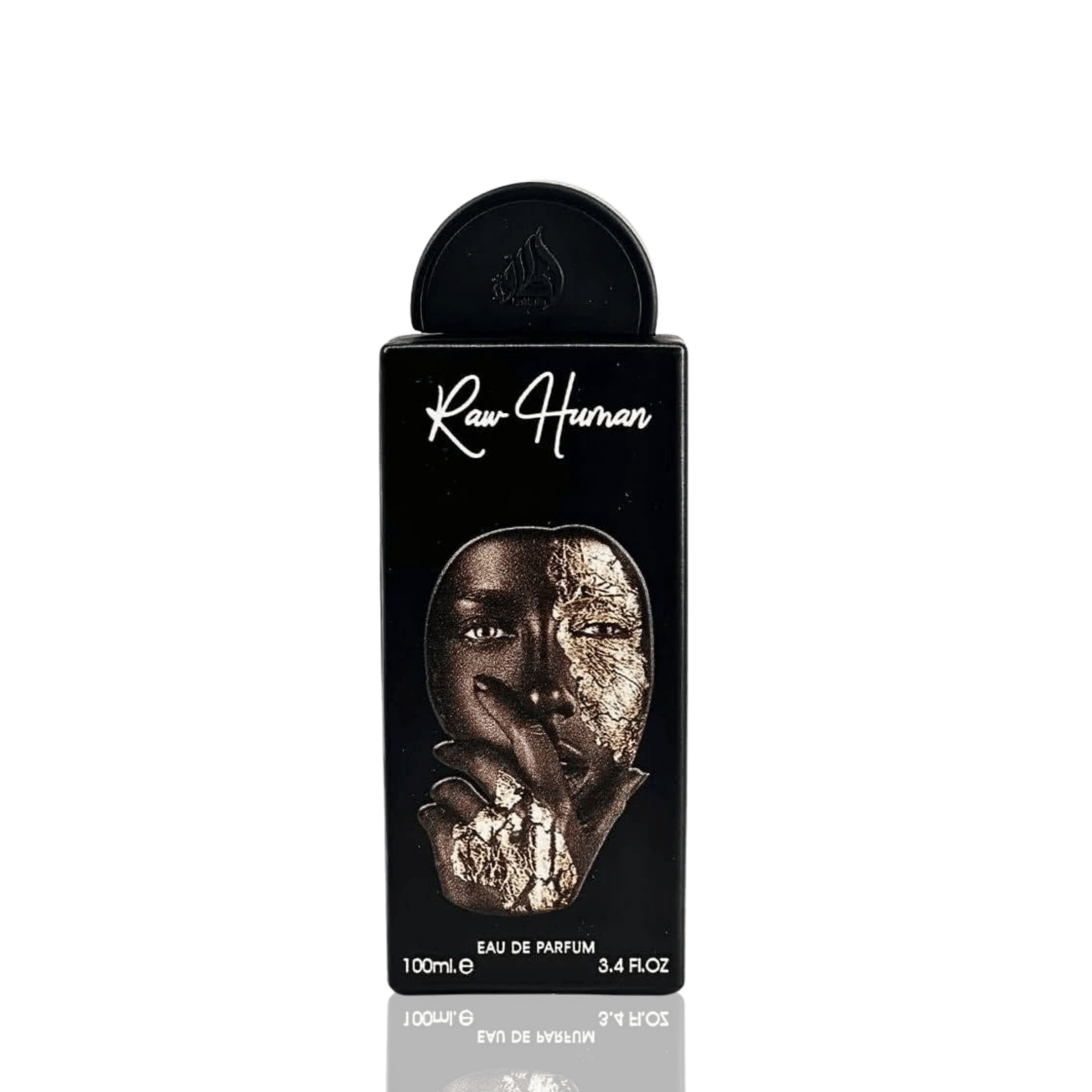 Detaliu flacon premium Lattafa Pride Raw Human 100 ml, evidențiind finisajele de colecție și elementele texturate.