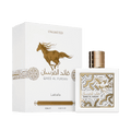 Lattafa Qaed Al Fursan Unlimited apa de parfum, flacon frontal alb imaculat cu detalii aurii sofisticate.