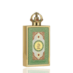 Detaliu flacon Lattafa Queen of Arabia apa de parfum, evidențiind capacul majestuos și ornamentele sofisticate.