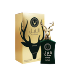 Detaliu flacon Lattafa Safeer apa de parfum, evidențiind finisajele premium și eticheta eleganta.