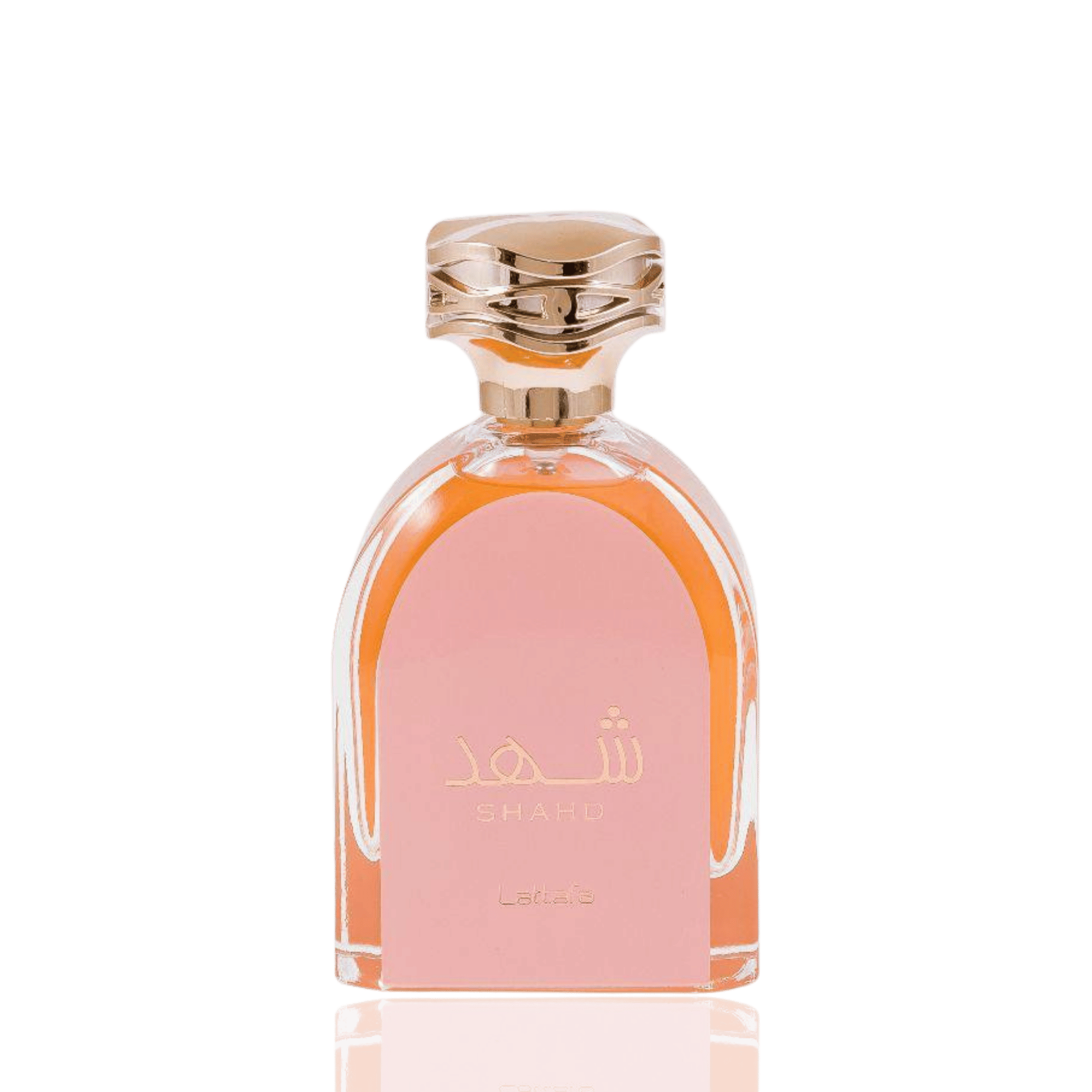 Detaliu flacon Lattafa Shahd apa de parfum, evidențiind finisajele fine, pulverizatorul și capacul nobil.