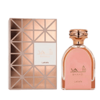 Lattafa Shahd apa de parfum, flacon frontal feminin de lux cu detalii elegante de design.