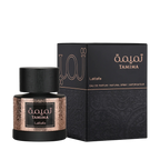 Lattafa Tamima apa de parfum unisex, flacon frontal de 100 ml cu finisaj mat și ornamente aurii.
