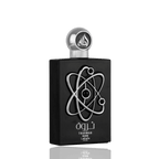 Detaliu flacon Lattafa Tharwah Silver apa de parfum, evidențiind textura sticlei, pulverizatorul și capacul nobil.