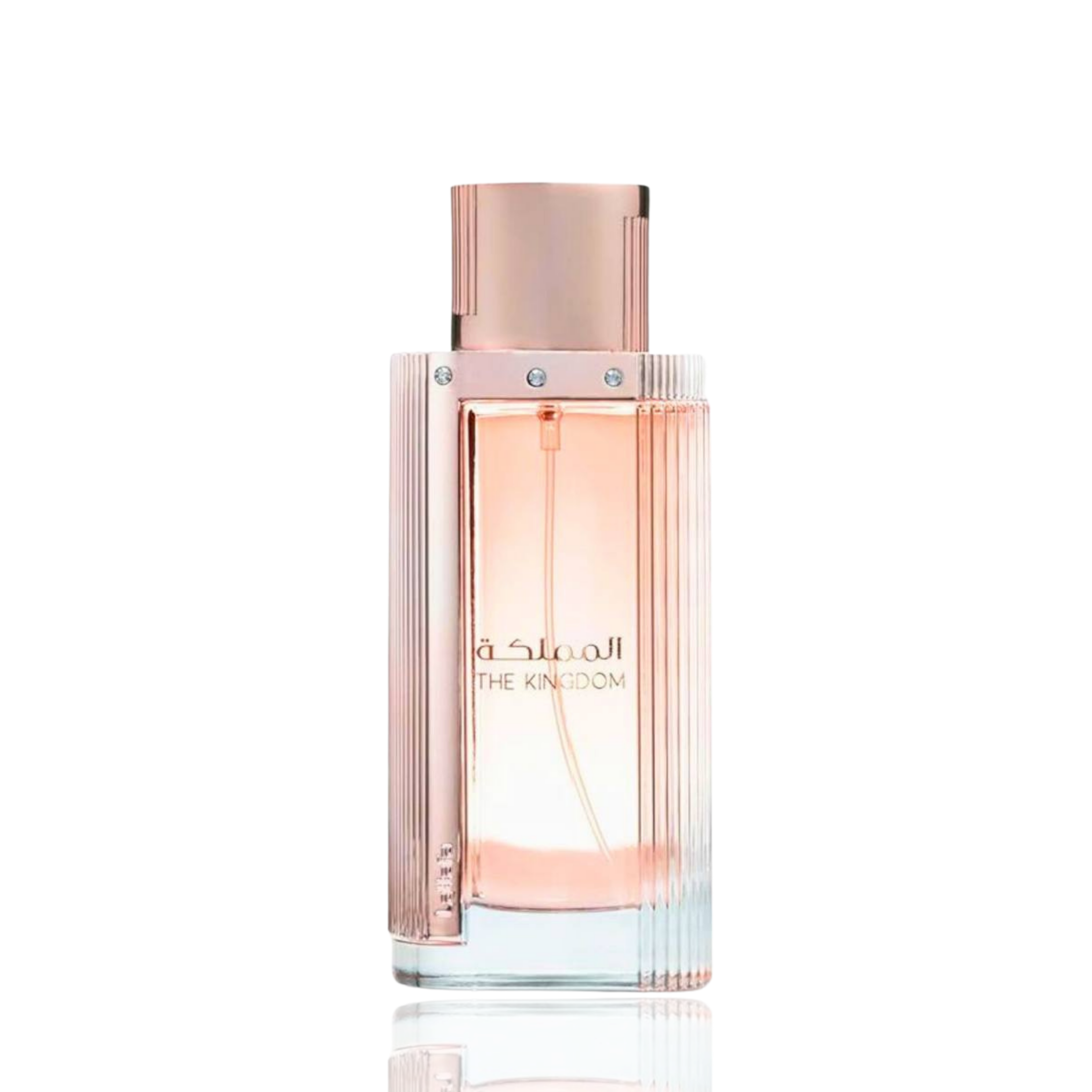 Detaliu flacon Lattafa The Kingdom apa de parfum, evidențiind finisajele elegante și textura ambalajului.