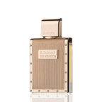 Detaliu flacon Lattafa The Kingdom apa de parfum, evidențiind finisajele metalice, pulverizatorul și capacul nobil.