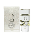 Lattafa Yara Moi apa de parfum 100 ml, flacon frontal alb mat cu detalii elegante, parfum arabesc original de lux.