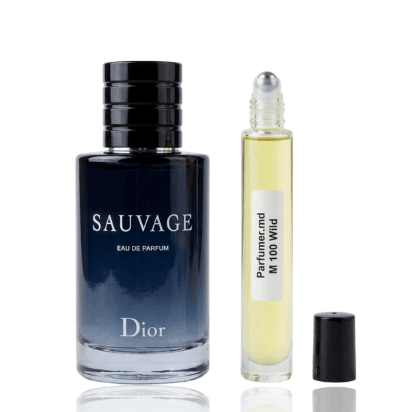 M 100 Wild inspirat de Christian Dior Sauvage ulei de parfum masculin 10 ml flacon frontal.