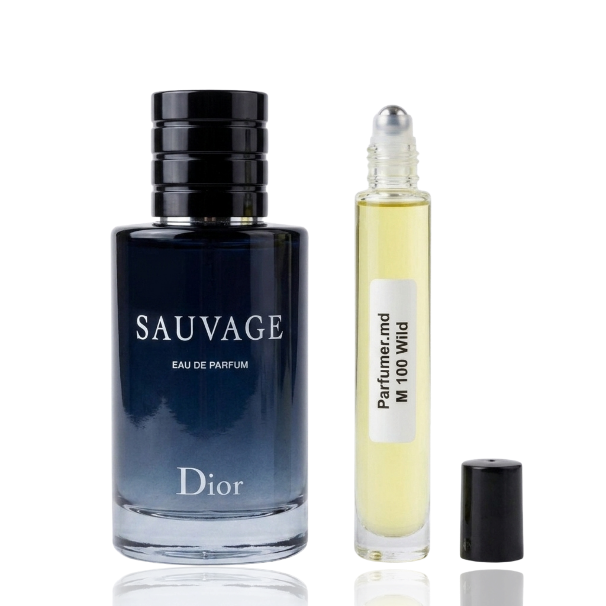 M 100 Wild inspirat de Christian Dior Sauvage ulei de parfum masculin 10 ml flacon frontal.