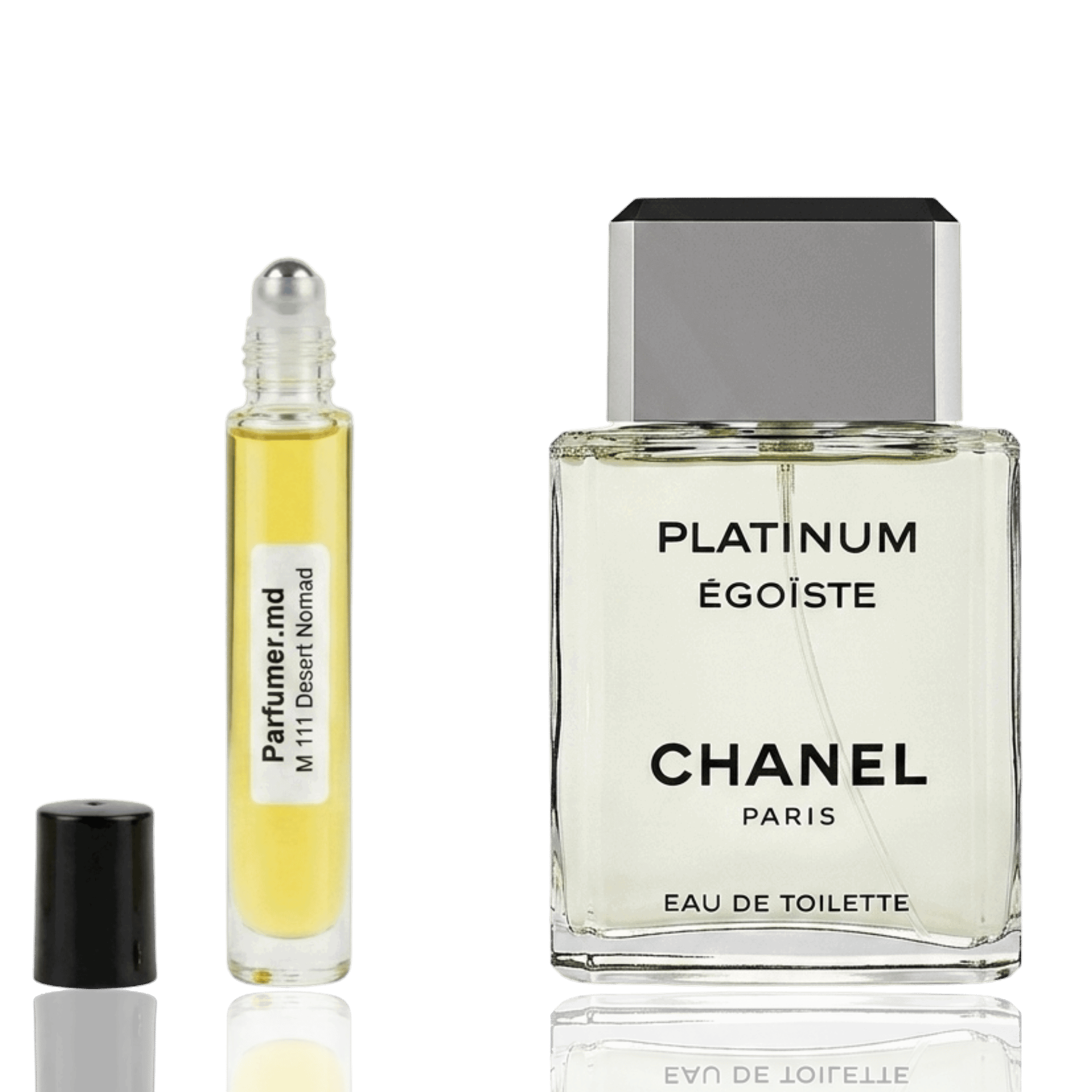 M 111 Desert Nomad inspirat de Chanel Égoïste Platinum ulei de parfum masculin 10 ml flacon frontal.