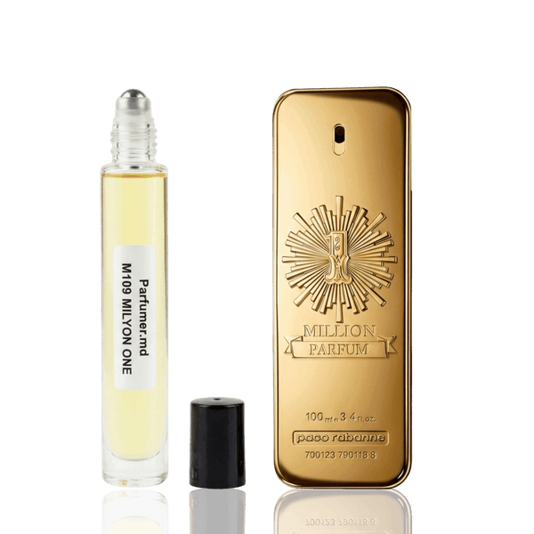 M109 MILYON ONE inspirat de Paco Rabanne 1 Million ulei de parfum masculin 10 ml flacon frontal.