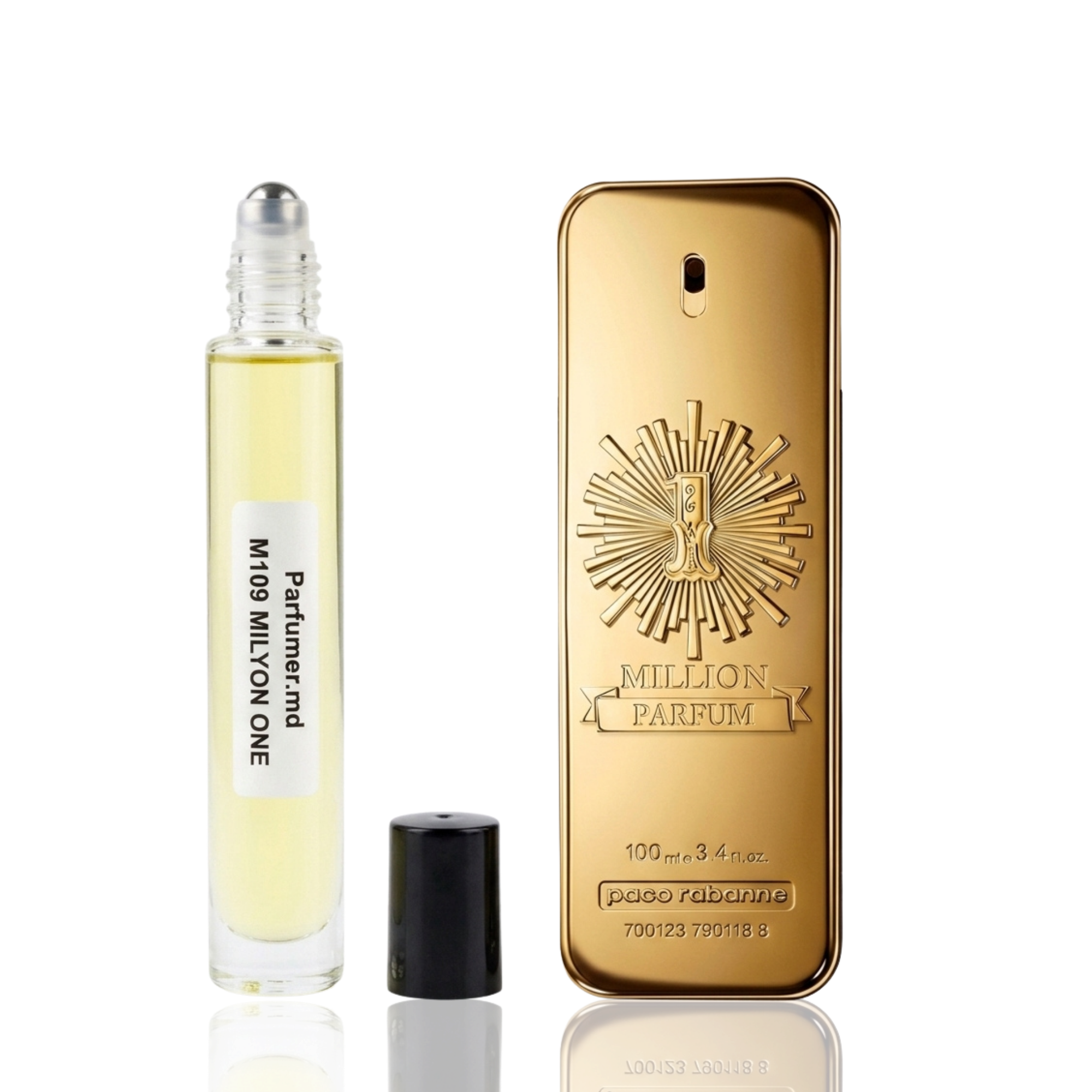 M109 MILYON ONE inspirat de Paco Rabanne 1 Million ulei de parfum masculin 10 ml flacon frontal.