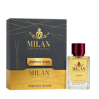Milan Afghano Scent Limited Edition apa de parfum unisex 100 ml flacon frontal cu lichid galben-chihlimbar și capac bordo.