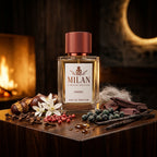 Milan By the Flame Limited Edition apa de parfum original prezentat alături de cuișoare, piper roz, castane și păstăi de vanilie.