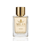 Detaliu flacon Milan Charisma Girl Limited Edition apa de parfum, evidențiind textura sticlei și detaliile aurii.