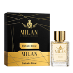 Milan Dahab Glow Limited Edition apa de parfum feminin, flacon frontal de 100 ml cu design elegant și detalii aurii.