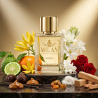 Milan Dahab Glow Limited Edition apa de parfum original prezentat alături de tuberoză, ylang-ylang, praline și vanilie.