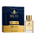Milan Dark Flame Limited Edition apa de parfum feminin 100 ml flacon frontal cu lichid auriu și capac cu dungi negre și aurii.